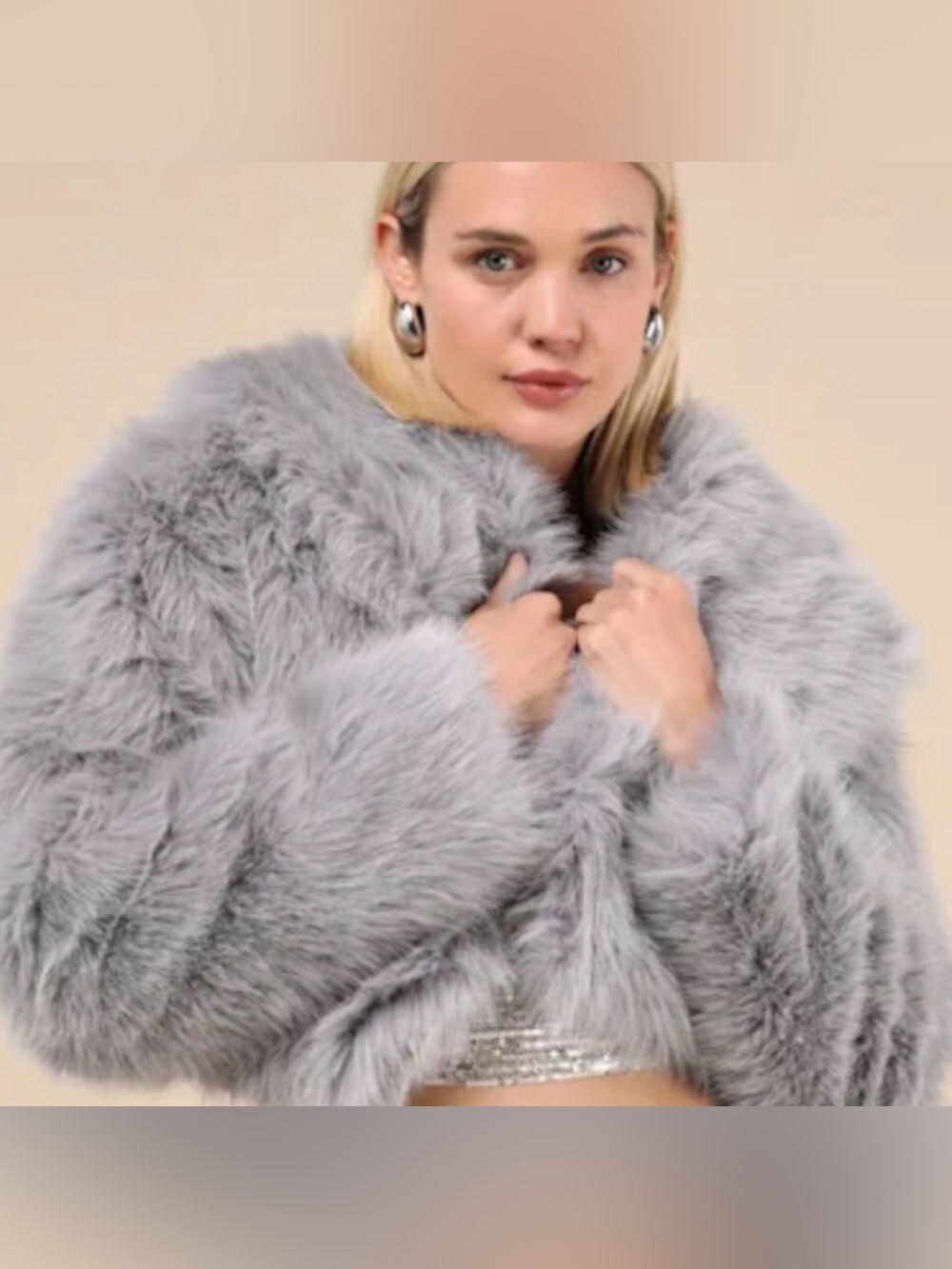 Avec Les Filles Light Gray Faux Fur Coat
